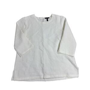 Eileen Fisher White Textured Top Women’s S/P 3/4 Sleeve Minimalist Blouse